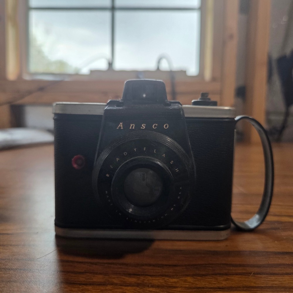 Vintage Ansco Readyflash Box Camera Black Silver Trim Binghamton NY Untested